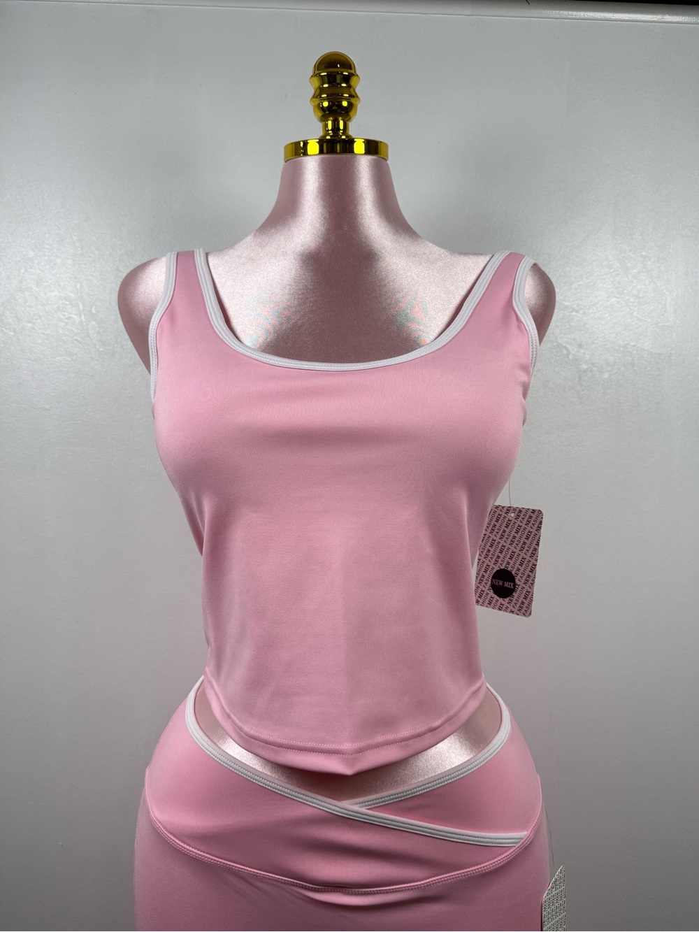 New Mix Two Piece Crop Tank & Flare Pants Set NWT Pink Size Large - Picture 6 of 7